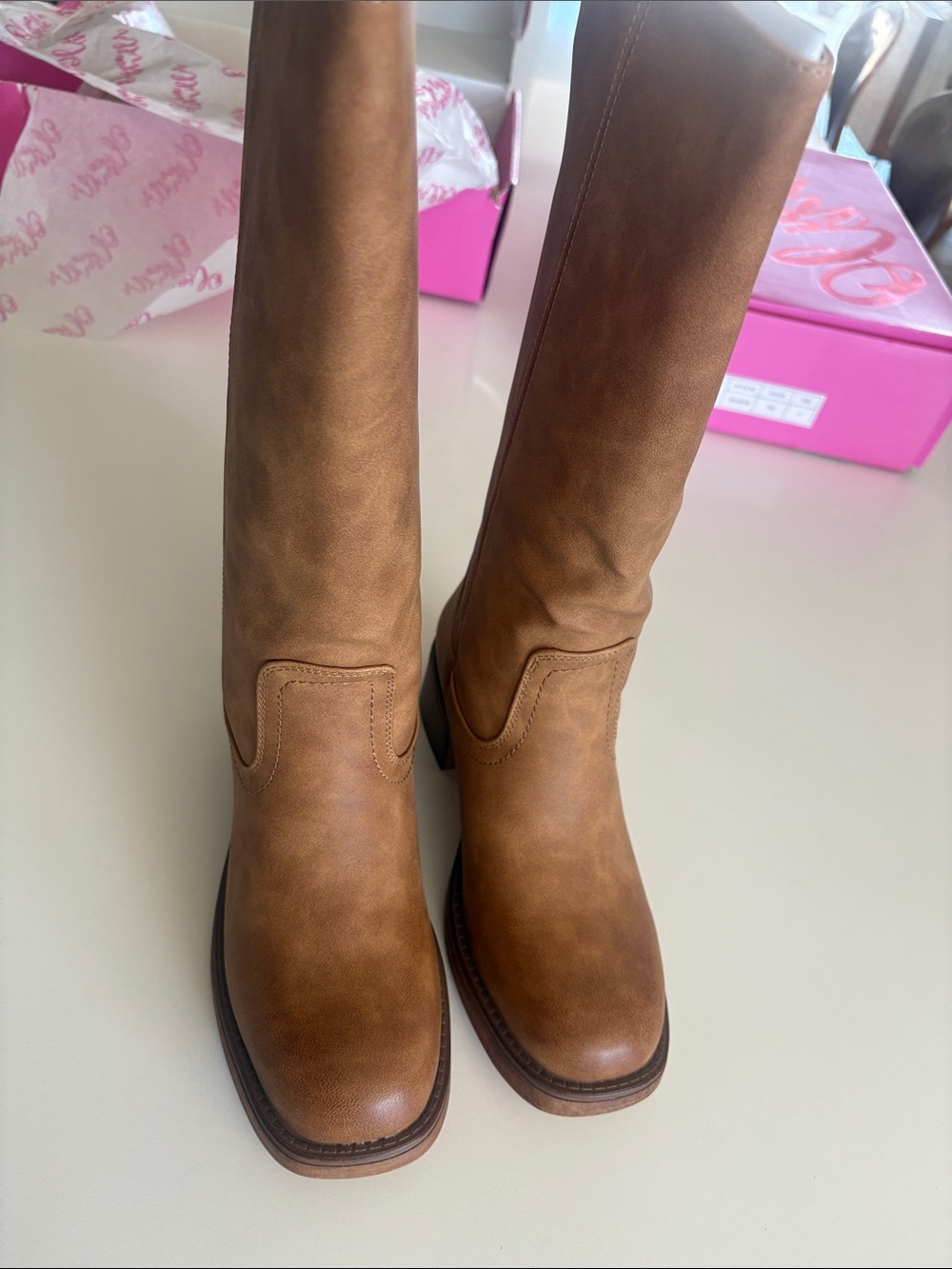 Campus Style Women's Mid-Calf Brown Leather Boots - Picture 5 of 9